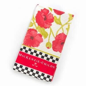 Brand New MACKENZIE CHILDS Red Poppy Kitchen Dish Towel 18X26 Courtly Check